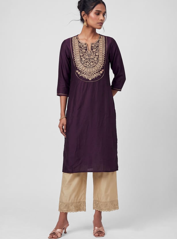 Women Embroidered Straight Kurta