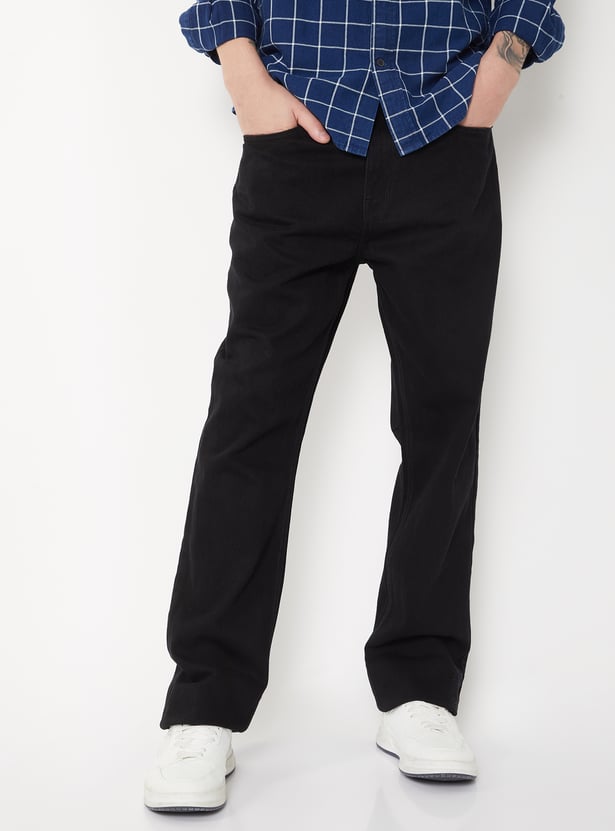 Men's Mild Distress Mid-Rise Solid Jeans