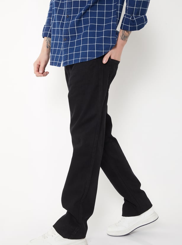 Men's Mild Distress Mid-Rise Solid Jeans