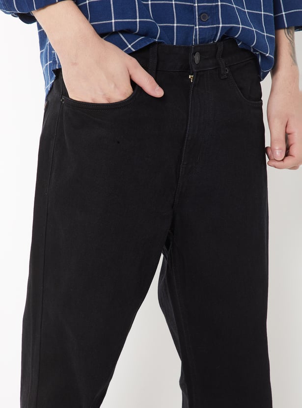 Men's Mild Distress Mid-Rise Solid Jeans