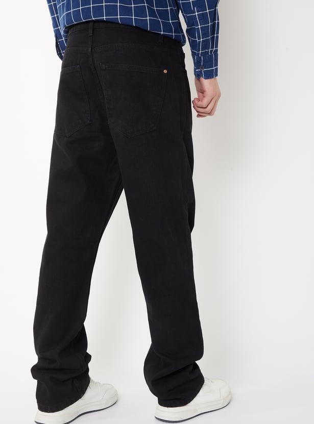 Men's Mild Distress Mid-Rise Solid Jeans