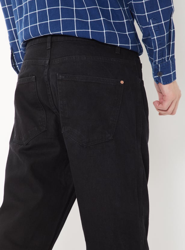 Men's Mild Distress Mid-Rise Solid Jeans