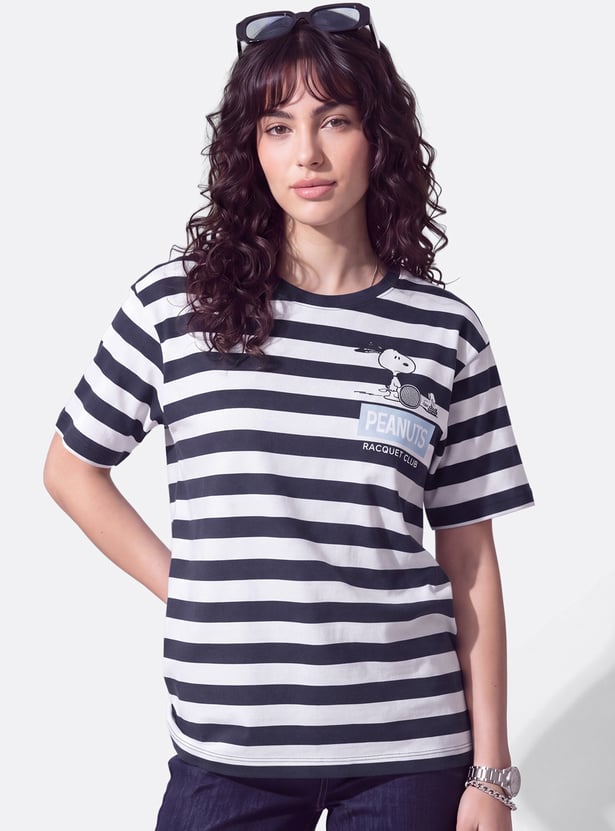 URB_N Women Oversized Snoopy Striped T-shirt