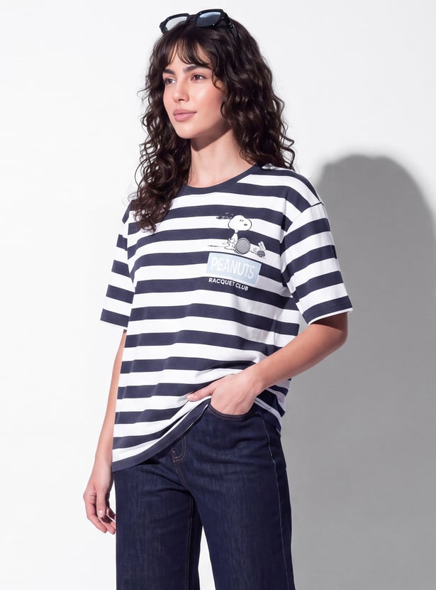 URB_N Women Oversized Snoopy Striped T-shirt