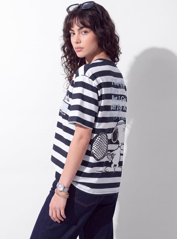 URB_N Women Oversized Snoopy Striped T-shirt