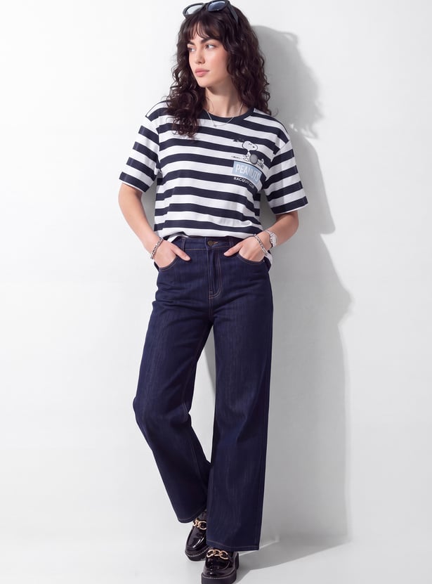 URB_N Women Oversized Snoopy Striped T-shirt