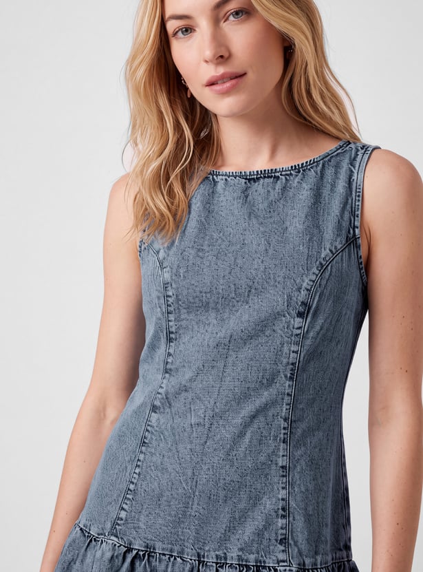 Women Drop-Waist Denim Dress