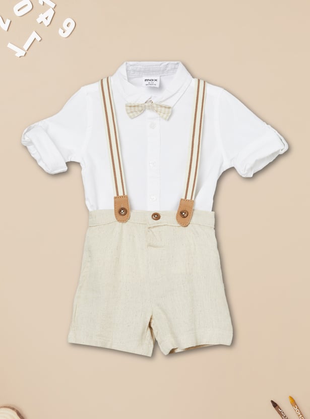 Boys Solid Shorts Set with Supensders