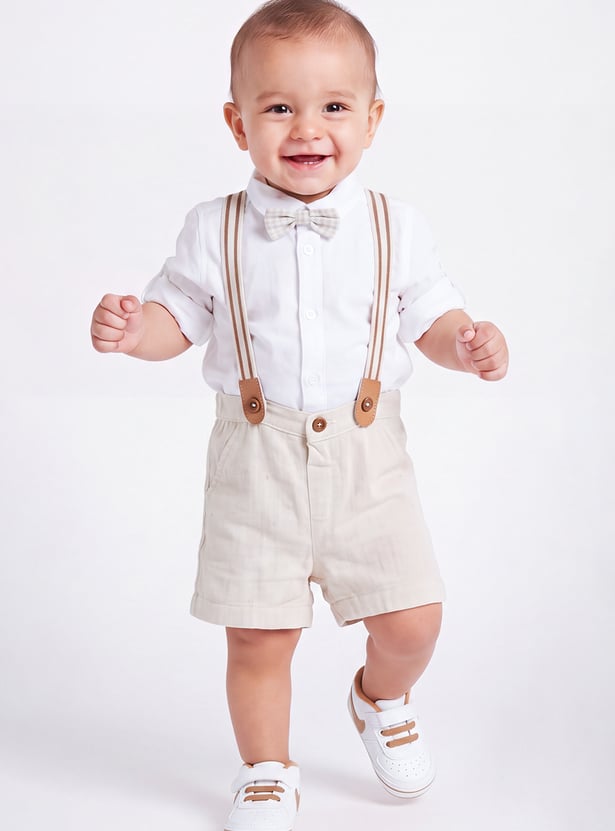 Boys Solid Shorts Set with Supensders