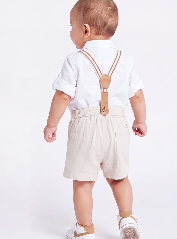 Boys Solid Shorts Set with Supensders