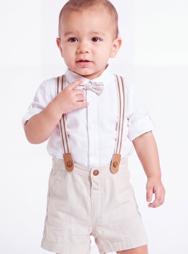 Boys Solid Shorts Set with Supensders
