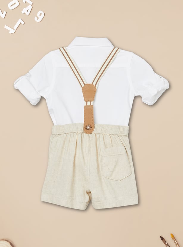 Boys Solid Shorts Set with Supensders
