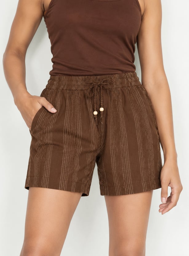 Women Striped Elasticated Shorts