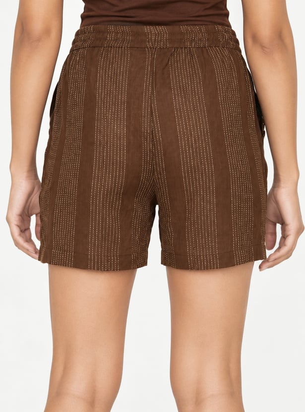 Women Striped Elasticated Shorts