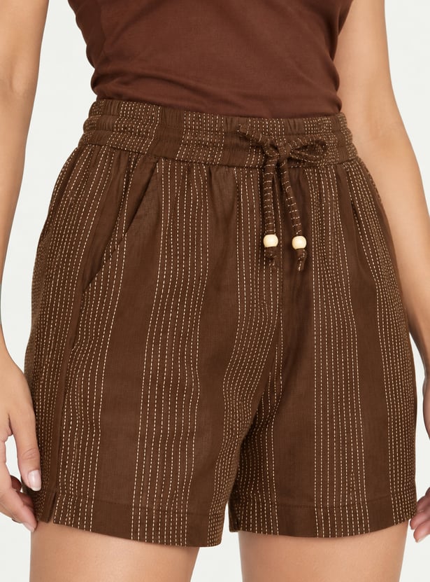 Women Striped Elasticated Shorts
