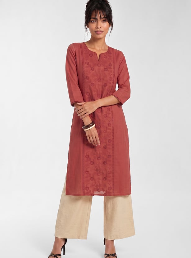 Women Embroidered Straight Kurta