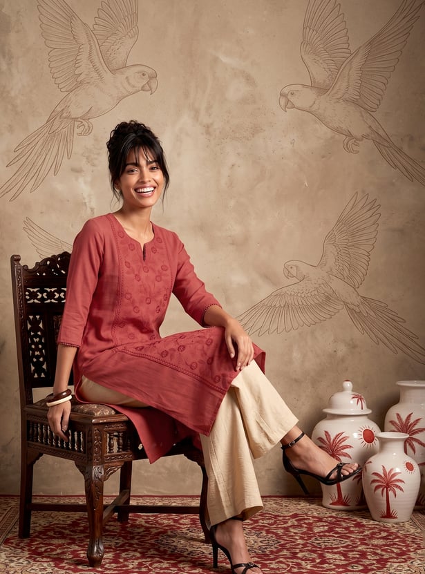 Women Embroidered Straight Kurta