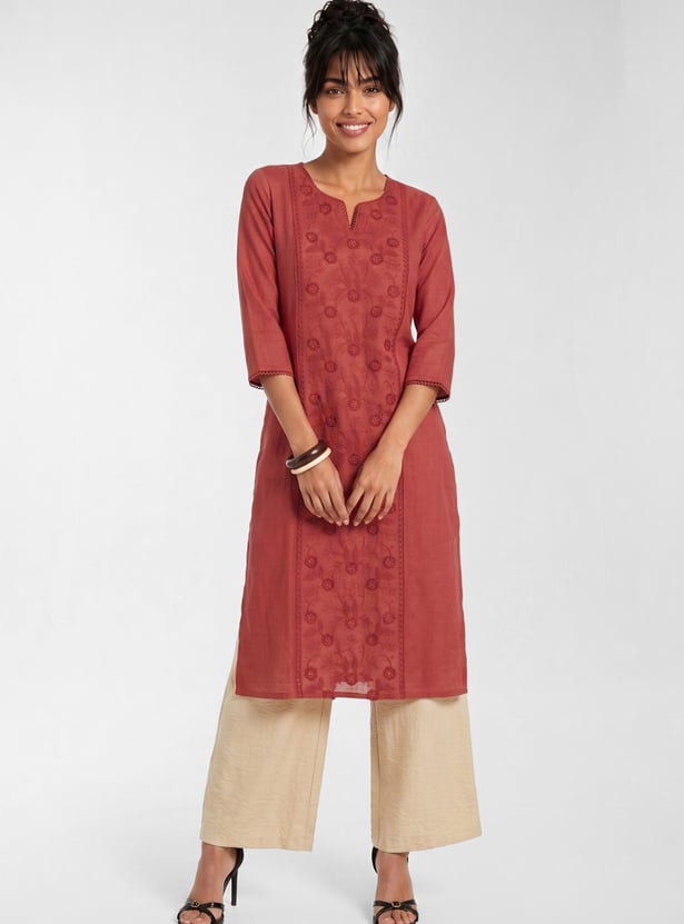 Women Embroidered Straight Kurta
