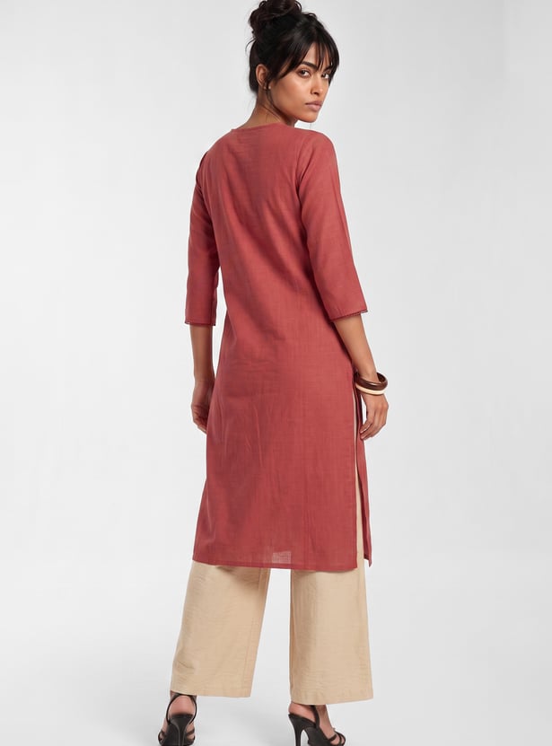 Women Embroidered Straight Kurta