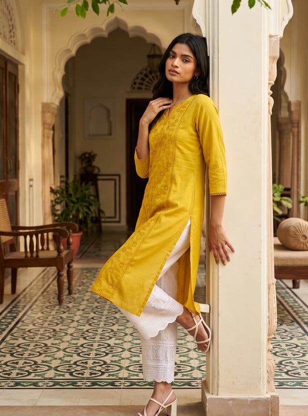 Women Embroidered Straight Kurta
