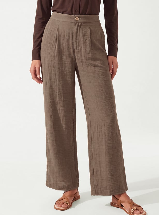 Women Solid Wide Leg Trousers