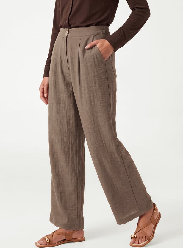 Women Solid Wide Leg Trousers