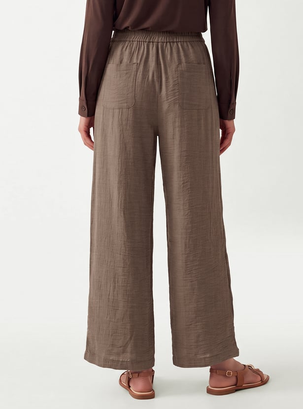 Women Solid Wide Leg Trousers