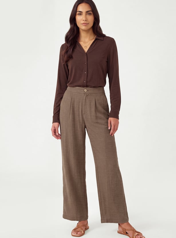 Women Solid Wide Leg Trousers