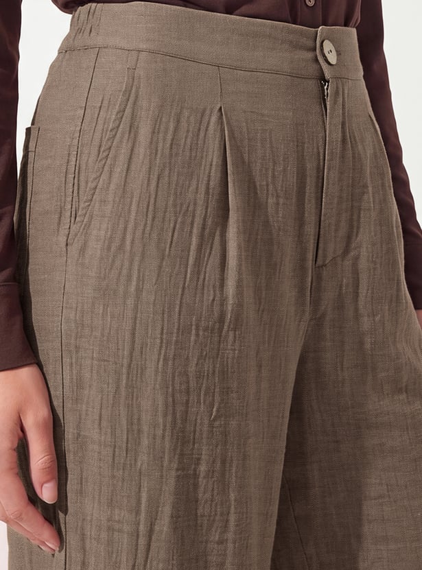 Women Solid Wide Leg Trousers