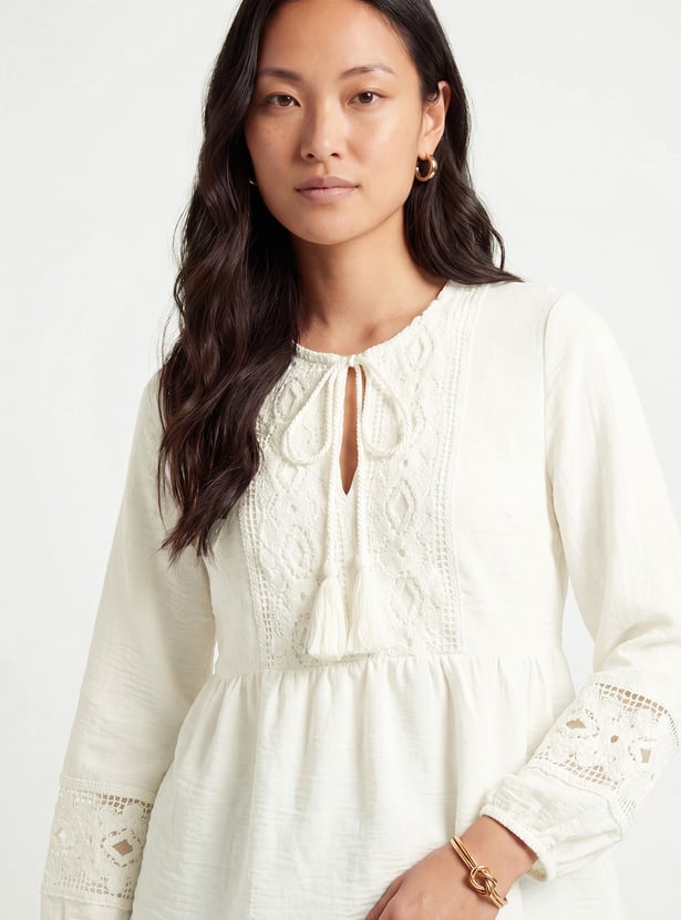 Women Crochet Yoke Top