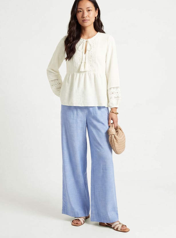 Women Crochet Yoke Top