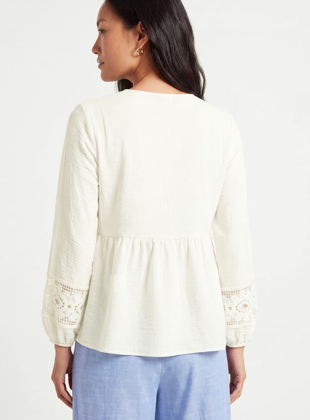 Women Crochet Yoke Top