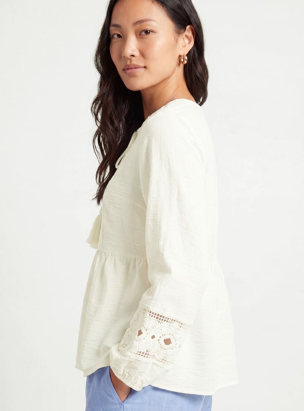 Women Crochet Yoke Top