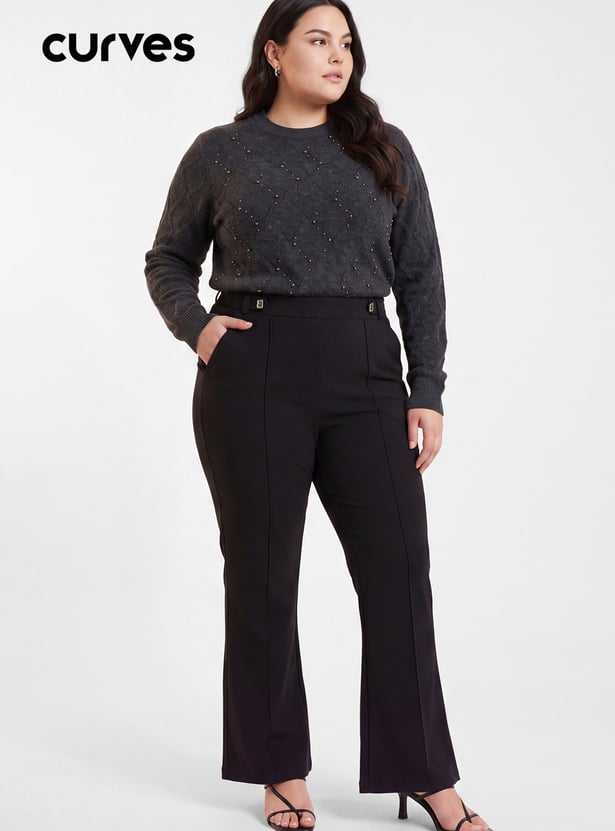 Women Pintuck Flared Trousers