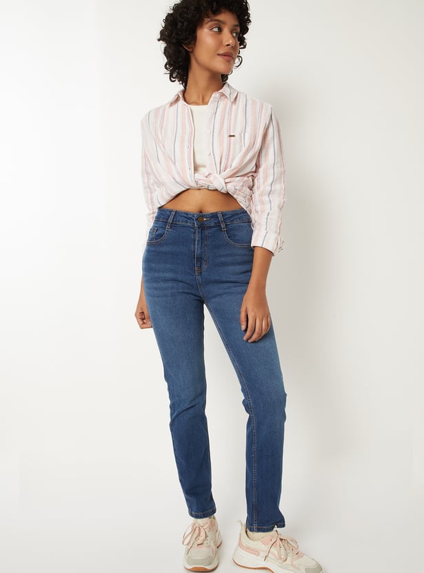 Women Solid High Rise Jeans