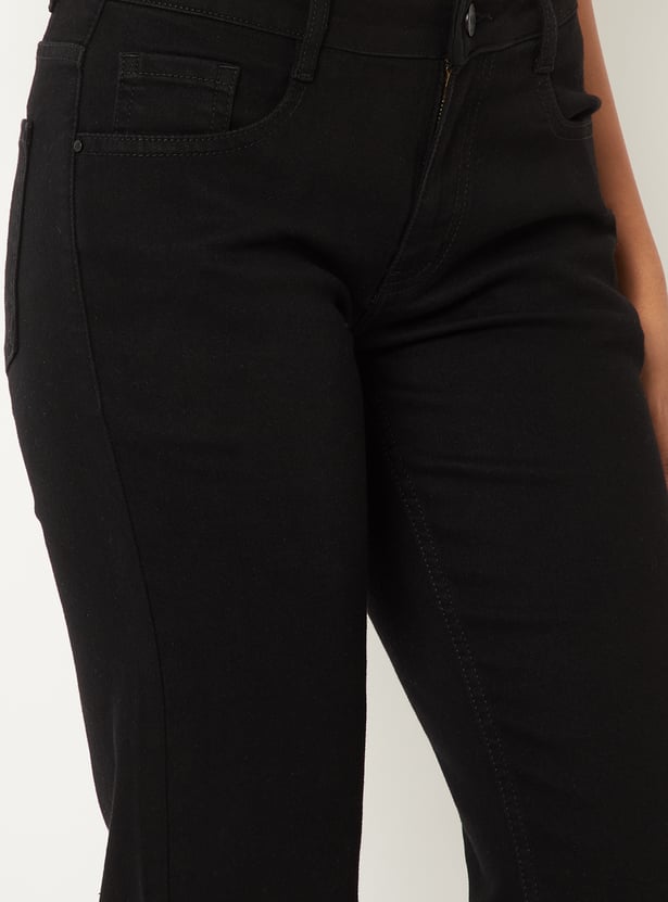 Women Solid High Rise Kick Flare Jeans