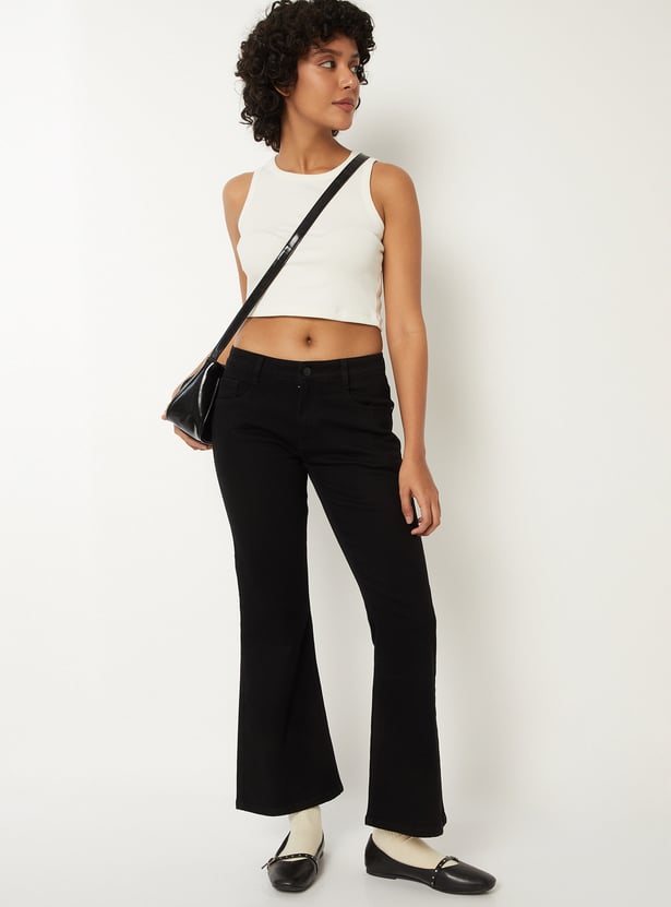Women Solid High Rise Kick Flare Jeans