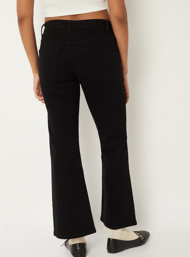 Women Solid High Rise Kick Flare Jeans