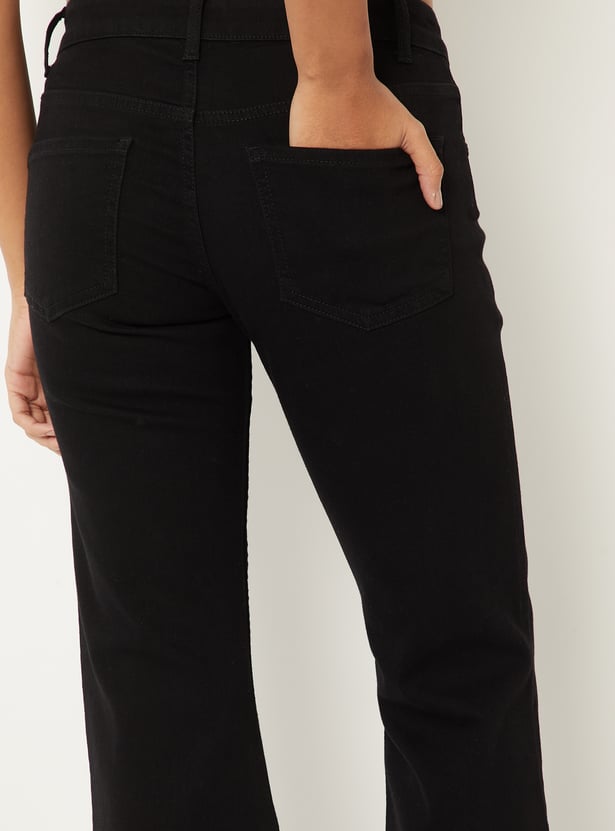 Women Solid High Rise Kick Flare Jeans