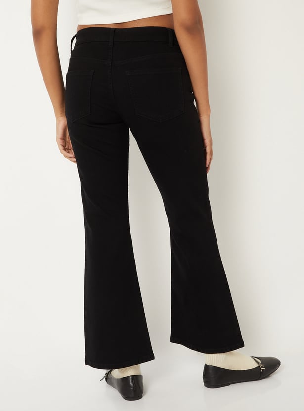 Women Solid High Rise Kick Flare Jeans