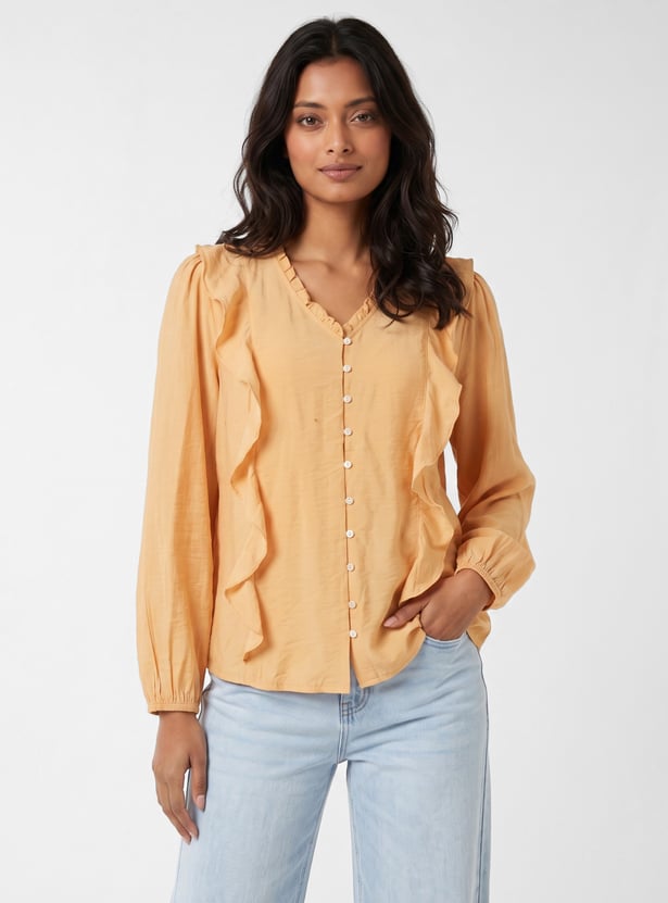Women Ruffled V-neck Top