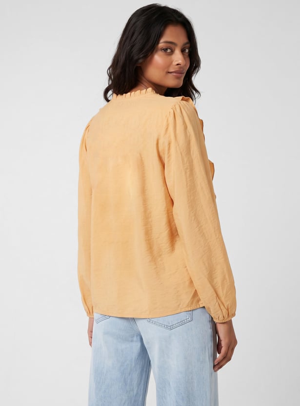 Women Ruffled V-neck Top