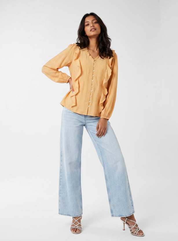 Women Ruffled V-neck Top