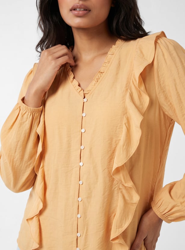 Women Ruffled V-neck Top