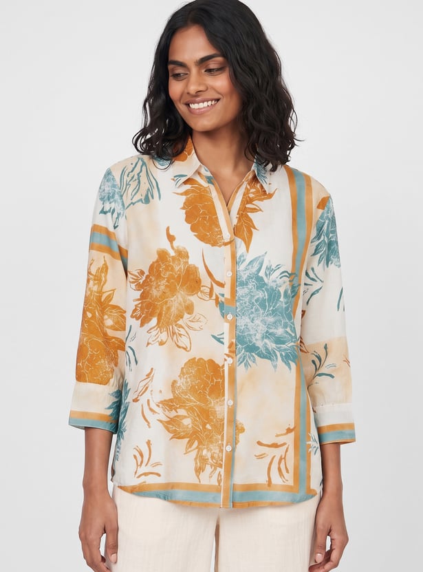 Women Floral Print Shirt Style Top