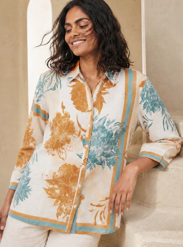 Women Floral Print Shirt Style Top
