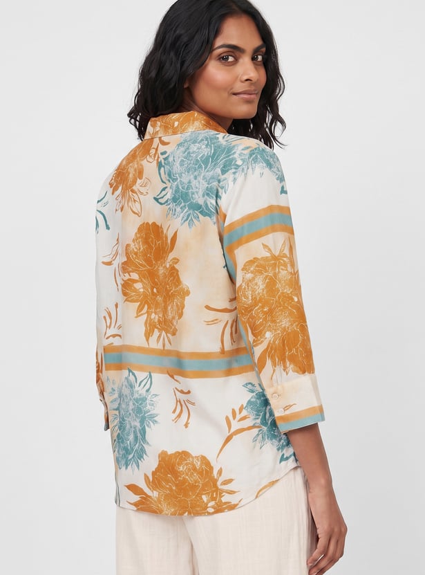 Women Floral Print Shirt Style Top