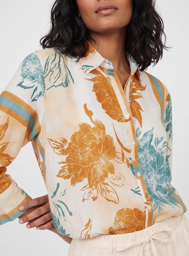 Women Floral Print Shirt Style Top