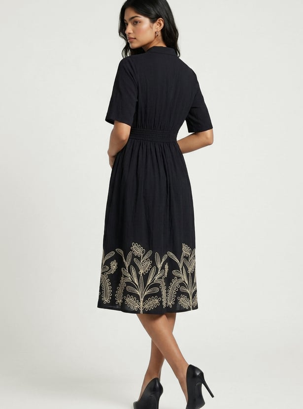 Women Embroidered Shirt Dress