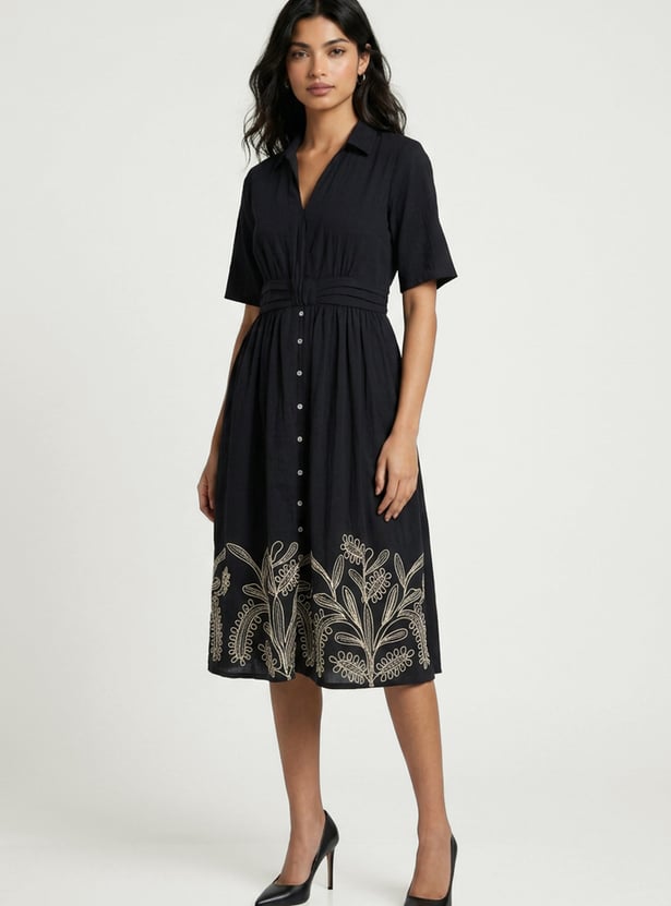 Women Embroidered Shirt Dress